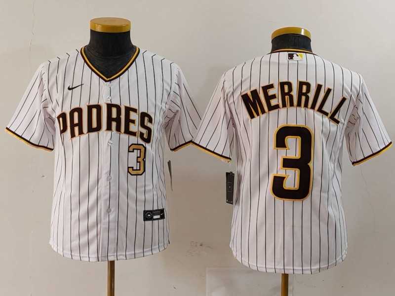 Youth San Diego Padres #3 Jackson Merrill White 2023 Cool Base Stitched Jerseys->mlb youth jerseys->MLB Jersey